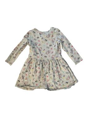 Disney Spotted Zebra Minnie Mouse Unicorn Dress Girls XS (4-5) Gray Long Sleeve